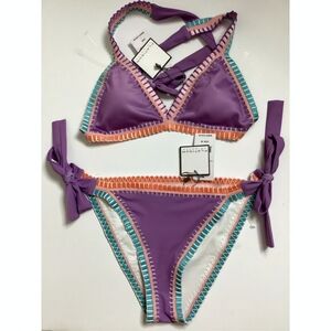 PQ Swim Purple Bikini with Teal and Orange Trim